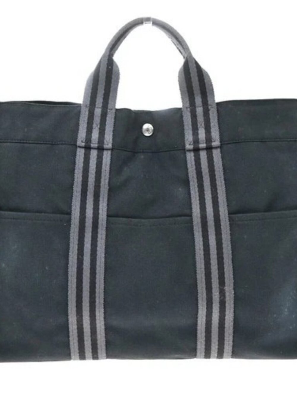HERMES Logo Fourre Tout MM Hand Tote Bag Cotton Black SHW France 67YJ350